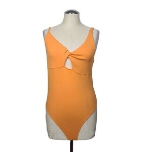 Wild Fable Orange Cut Out Scoop Neck Ribbed Bodysuit L